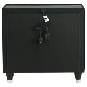 English Elm Velmont Black Velvet Eastern King Bedroom Set with LED Lighting and Crystal Knobs B2777S00846