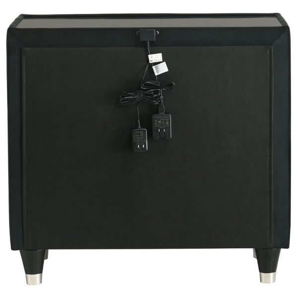 English Elm Velmont Black Velvet Eastern King Bedroom Set with LED Lighting and Crystal Knobs B2777S00846