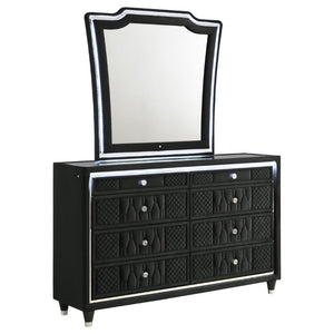 English Elm Velmont Black Velvet Eastern King Bedroom Set with LED Lighting and Crystal Knobs B2777S00846