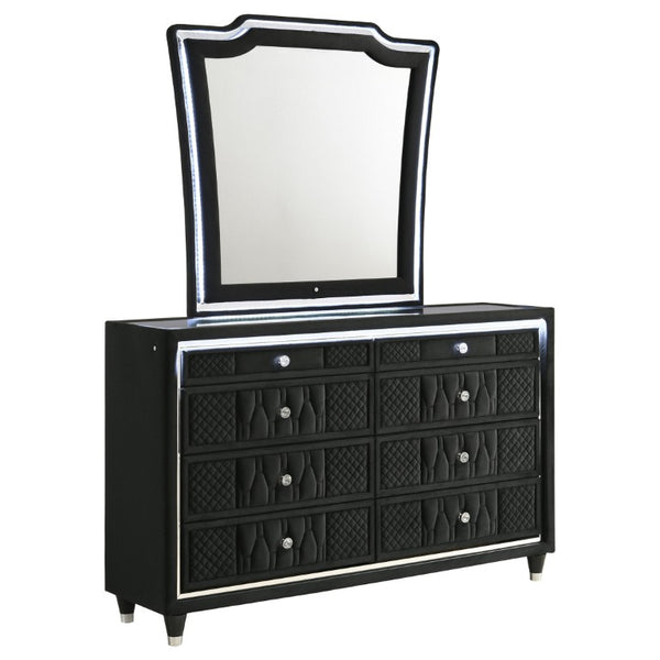 English Elm Velmont Black Velvet Eastern King Bedroom Set with LED Lighting and Crystal Knobs B2777S00846