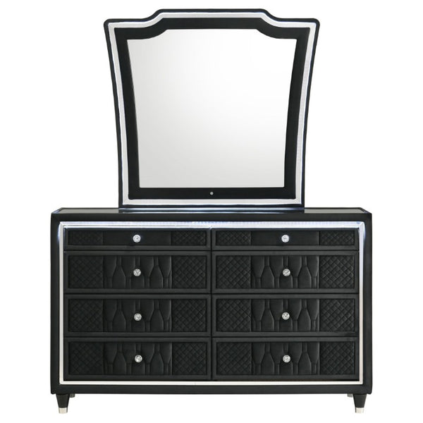 English Elm Velmont Black Velvet Eastern King Bedroom Set with LED Lighting and Crystal Knobs B2777S00846