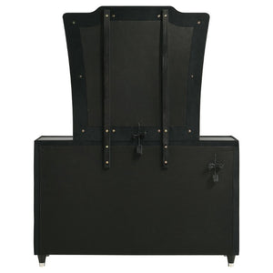 English Elm Velmont Black Velvet Eastern King Bedroom Set with LED Lighting and Crystal Knobs B2777S00846