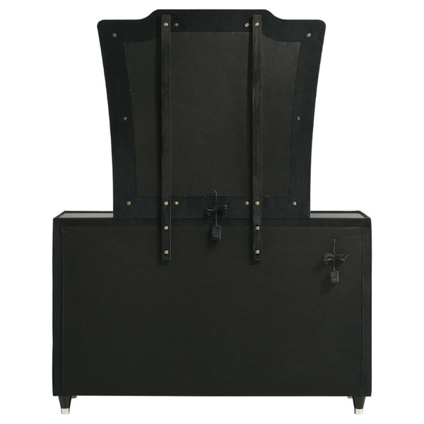 English Elm Velmont Black Velvet Eastern King Bedroom Set with LED Lighting and Crystal Knobs B2777S00846