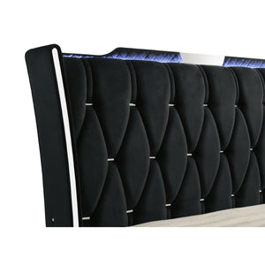 English Elm Velmont Black Velvet Eastern King Bedroom Set with LED Lighting and Crystal Knobs B2777S00846