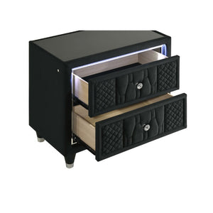 English Elm Velmont Black Velvet Eastern King Bedroom Set with LED Lighting and Crystal Knobs B2777S00846