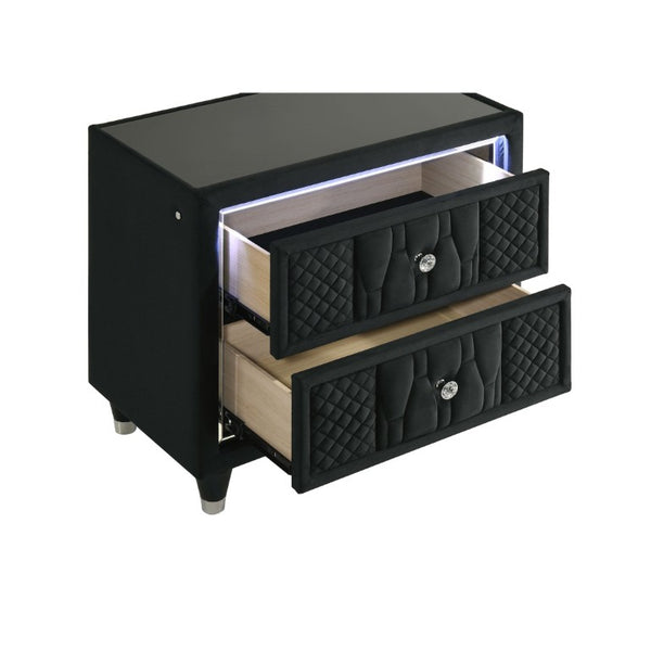 English Elm Velmont Black Velvet Eastern King Bedroom Set with LED Lighting and Crystal Knobs B2777S00846
