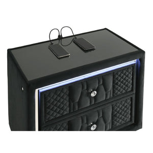 English Elm Velmont Black Velvet Eastern King Bedroom Set with LED Lighting and Crystal Knobs B2777S00846