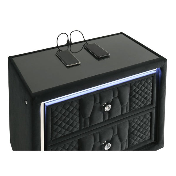English Elm Velmont Black Velvet Eastern King Bedroom Set with LED Lighting and Crystal Knobs B2777S00846