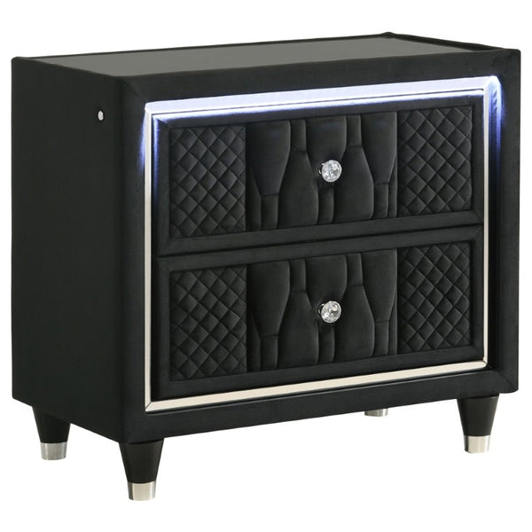 English Elm Velmont Black Velvet Eastern King Bedroom Set with LED Lighting and Crystal Knobs B2777S00846