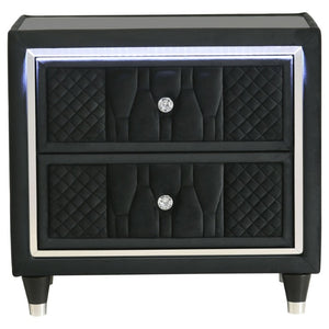 English Elm Velmont Black Velvet Eastern King Bedroom Set with LED Lighting and Crystal Knobs B2777S00846