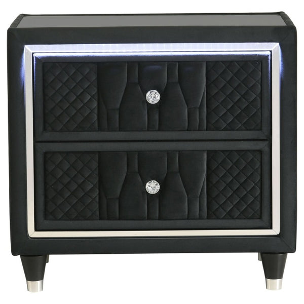 English Elm Velmont Black Velvet Eastern King Bedroom Set with LED Lighting and Crystal Knobs B2777S00846
