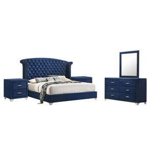 English Elm Windermere Queen Bedroom Set Velvet Wingback Tufted Headboard with Chrome Nailhead Trim B2777S00856