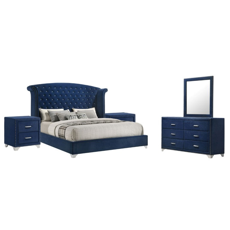 English Elm Windermere Velvet Wingback King Bedroom Set with Tufted Headboard and Crystal Pulls B2777S00857