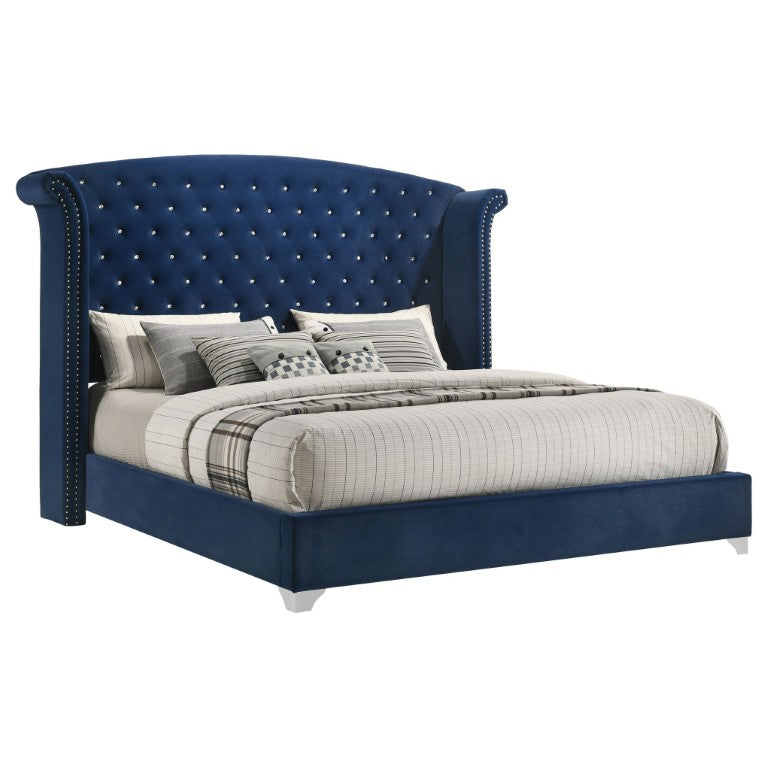 English Elm Windermere Velvet Wingback King Bedroom Set with Tufted Headboard and Crystal Pulls B2777S00857