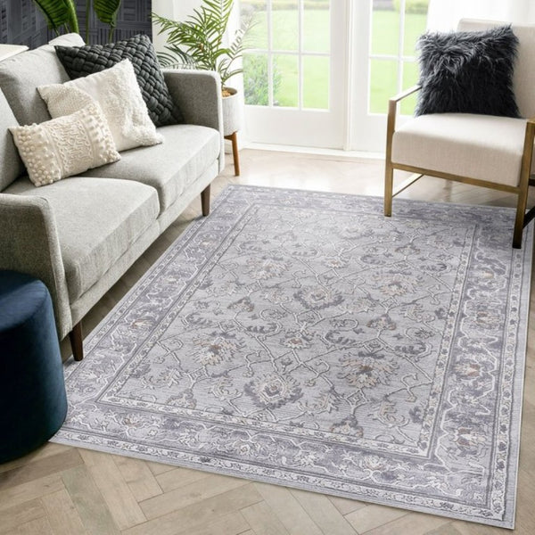 English Elm Loom and Luxe Oriental Area Rug Machine Woven Stain Resistant for Living Dining Spaces Ivory+Grey B335P289401