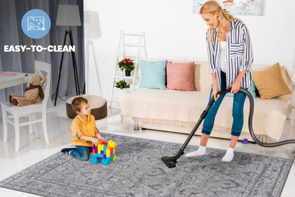 English Elm Loom and Luxe Oriental Area Rug Machine Woven Stain Resistant for Living Dining Spaces Ivory+Grey B335P289401