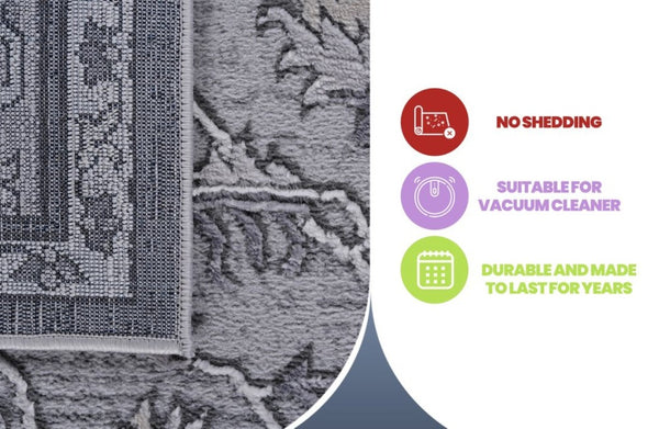 English Elm Loom and Luxe Oriental Area Rug Machine Woven Stain Resistant for Living Dining Spaces Ivory+Grey B335P289401