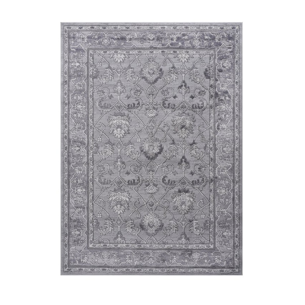 English Elm Loom and Luxe Oriental Grey Synthetic Area Rug Stain Resistant Low Pile for Any Room B335P289404