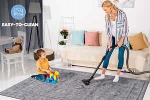 English Elm Loom and Luxe Oriental Grey Synthetic Area Rug Stain Resistant Low Pile for Any Room B335P289404