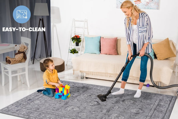 English Elm Loom and Luxe Oriental Grey Synthetic Area Rug Stain Resistant Low Pile for Any Room B335P289404