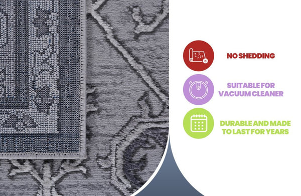 English Elm Loom and Luxe Oriental Grey Synthetic Area Rug Stain Resistant Low Pile for Any Room B335P289404