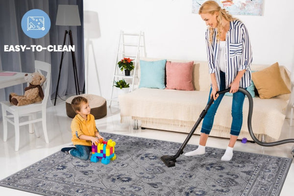 English Elm Loom and Luxe Oriental Area Rug Machine Woven Stain Resistant for Living Dining Spaces Grey+Blue B335P289409