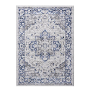 English Elm Loom and Luxe Oriental Machine Woven Stain Resistant Synthetic Loop Pile Area Rug Blue+Grey B335P289415