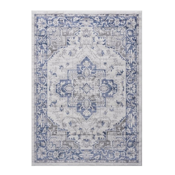 English Elm Loom and Luxe Oriental Machine Woven Stain Resistant Synthetic Loop Pile Area Rug Blue+Grey B335P289415