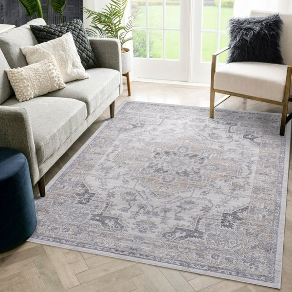 English Elm Loom and Luxe Oriental Area Rug Machine Woven Stain Resistant for Living Dining Spaces Ivory B335P289424