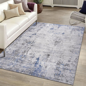 English Elm Loom and Luxe Abstract Silver Blue Synthetic Area Rug Stain Resistant for Living Rooms B335P289433