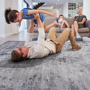 English Elm Loom and Luxe Oriental Machine Woven Stain Resistant Synthetic Loop Pile Area Rug Silver B335P289435