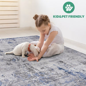 English Elm Loom and Luxe Oriental Machine Woven Stain Resistant Synthetic Loop Pile Area Rug Silver B335P289435
