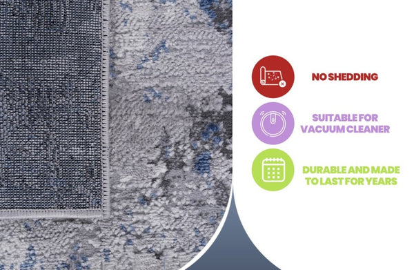 English Elm Loom and Luxe Oriental Machine Woven Stain Resistant Synthetic Loop Pile Area Rug Silver B335P289435