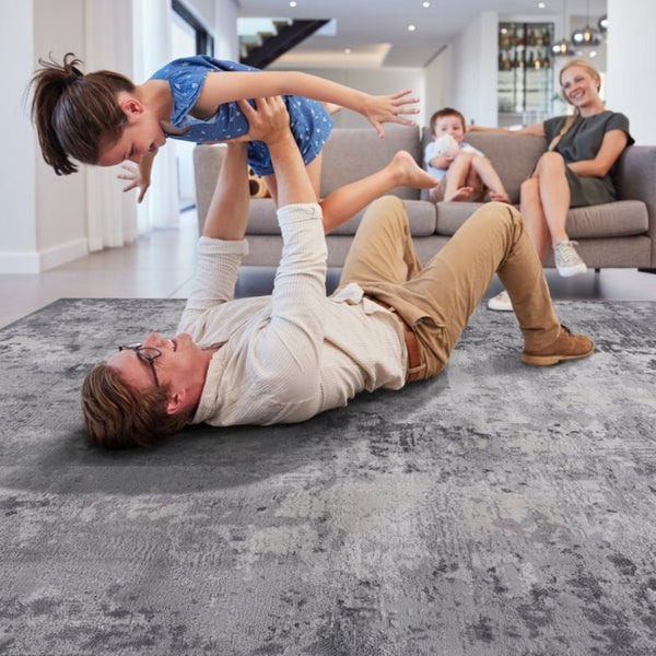 English Elm Loom and Luxe Oriental Machine Woven Stain Resistant Synthetic Loop Pile Area Rug Light Grey B335P289440