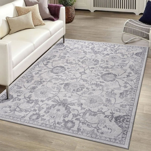 English Elm Loom and Luxe Oriental Area Rug Machine Woven Stain Resistant for Living Dining Spaces Grey B335P289448
