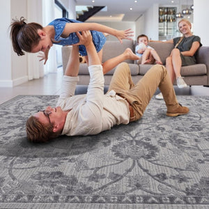 English Elm Loom and Luxe Oriental Area Rug Machine Woven Stain Resistant for Living Dining Spaces Grey B335P289448