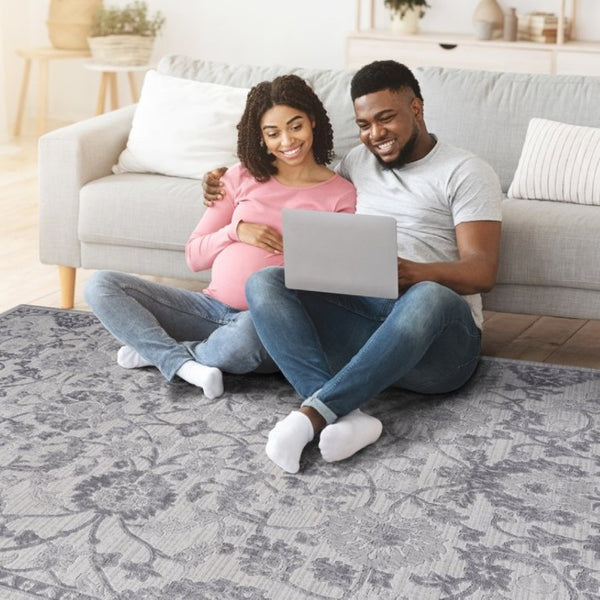 English Elm Loom and Luxe Oriental Area Rug Machine Woven Stain Resistant for Living Dining Spaces Grey B335P289448