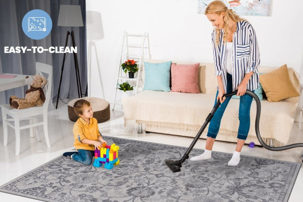 English Elm Loom and Luxe Oriental Area Rug Machine Woven Stain Resistant for Living Dining Spaces Grey B335P289448