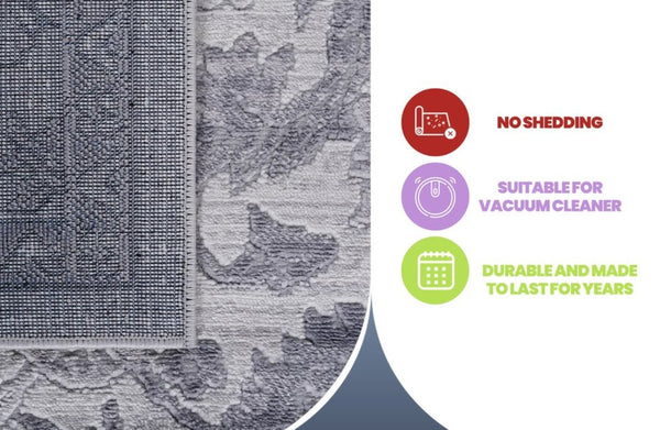 English Elm Loom and Luxe Oriental Area Rug Machine Woven Stain Resistant for Living Dining Spaces Grey B335P289448