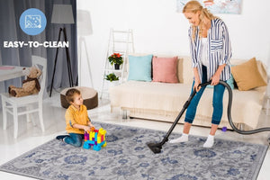 English Elm Loom and Luxe Oriental Area Rug Machine Woven Stain Resistant for Living Dining Spaces Blue B335P289452