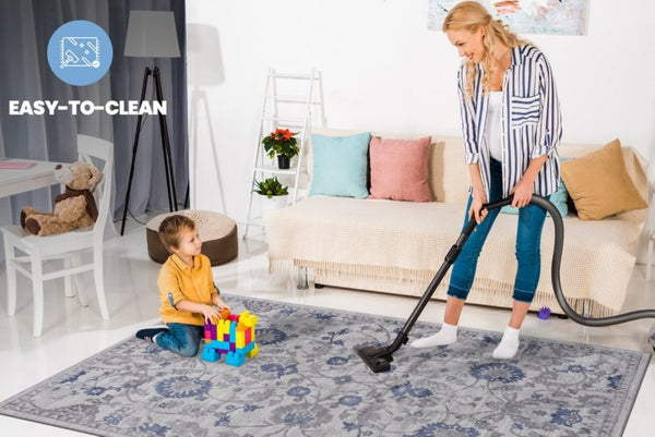 English Elm Loom and Luxe Oriental Area Rug Machine Woven Stain Resistant for Living Dining Spaces Blue B335P289452
