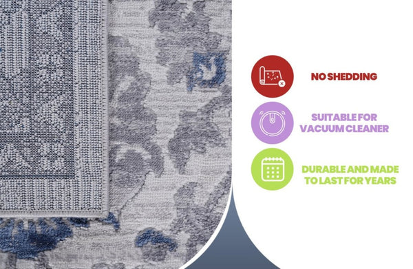 English Elm Loom and Luxe Oriental Area Rug Machine Woven Stain Resistant for Living Dining Spaces Blue B335P289452