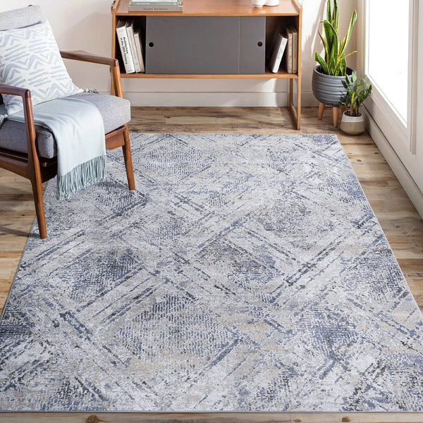 English Elm Loom and Luxe Geometric Area Rug Stain Resistant Synthetic Pile for Modern Living Spaces Blue+Grey B335P289542