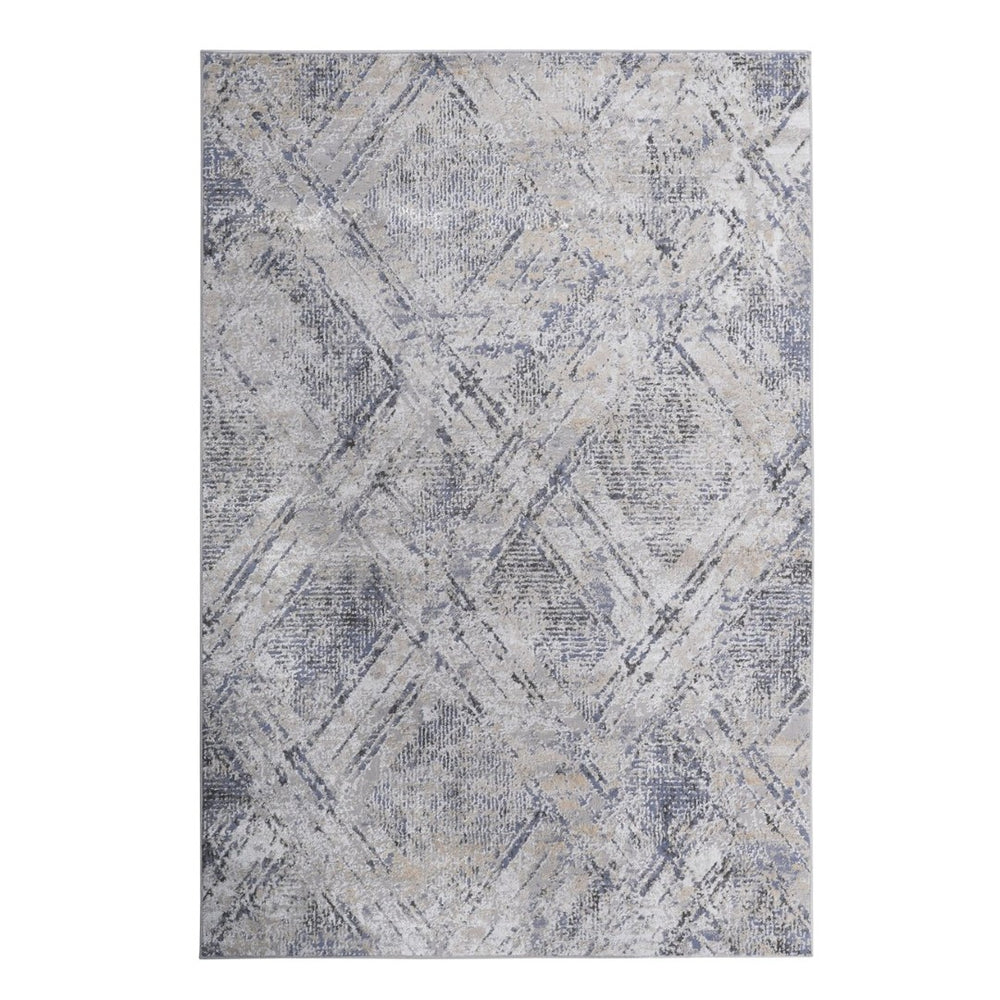 English Elm Loom and Luxe Geometric Area Rug Stain Resistant Synthetic Pile for Modern Living Spaces Blue+Grey B335P289542