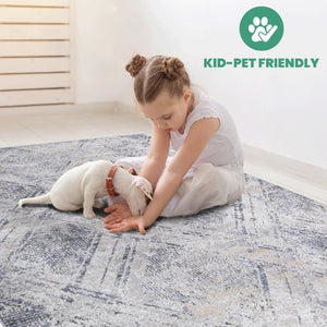English Elm Loom and Luxe Geometric Synthetic Area Rug Stain Resistant Loop Pile for Any Room Blue+Grey B335P289543