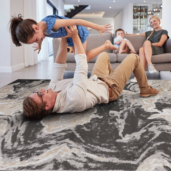 English Elm Loom and Luxe Geometric Synthetic Area Rug Stain Resistant Loop Pile for Any Room Grey B335P289548