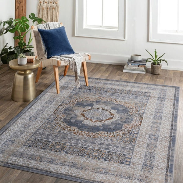 English Elm Loom and Luxe Geometric Synthetic Area Rug Stain Resistant Loop Pile for Any Room Blue B335P289573