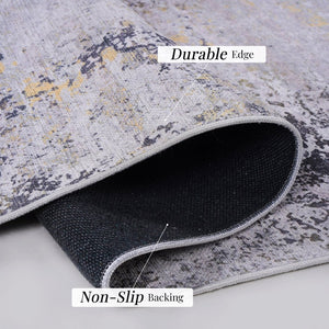 English Elm Loom and Luxe Washable Vintage Area Rug with Non-slip Backing for Any Room Gray/Gold B335P289899