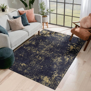 English Elm Loom and Luxe Washable Low Pile Area Rug Bohemian Style for Living Room or Bedroom Black/Gold B335P289907