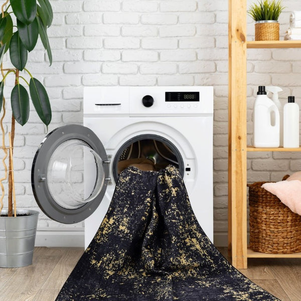 English Elm Loom and Luxe Washable Low Pile Area Rug Bohemian Style for Living Room or Bedroom Black/Gold B335P289907